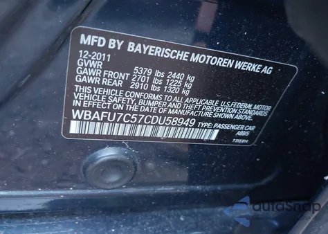 2012 BMW 535I xDrive from USA, damaged, VIN WBAFU7C57CDU58949